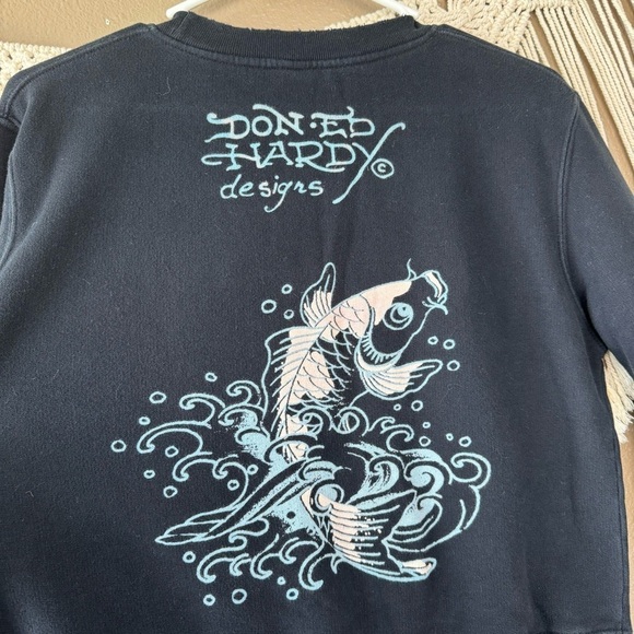 Y2K Ed Hardy Crewneck Sweatshirt skull boxy fit distressed F - Picture 7 of 9